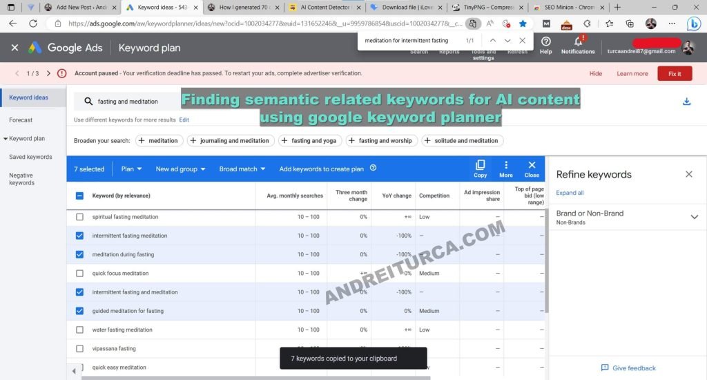finding semantically related keywords using google keyword planner