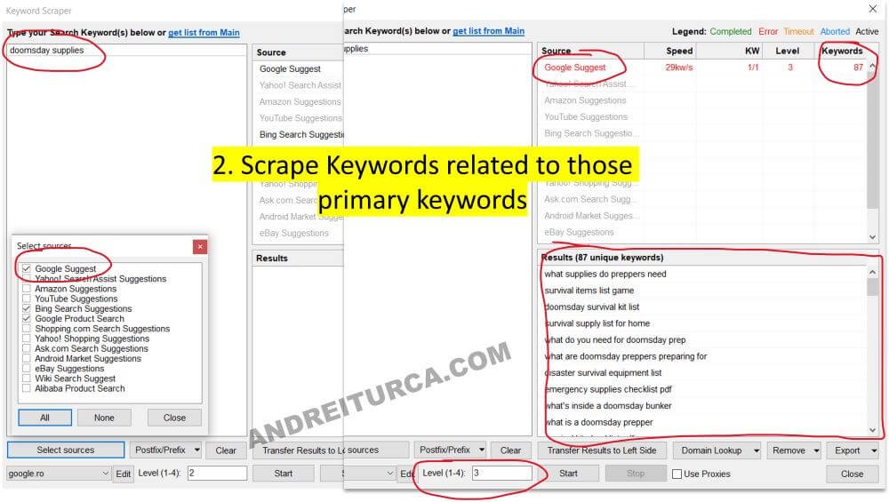 keyword research step 2 -find more related keywords from the same niche using scrapebox
