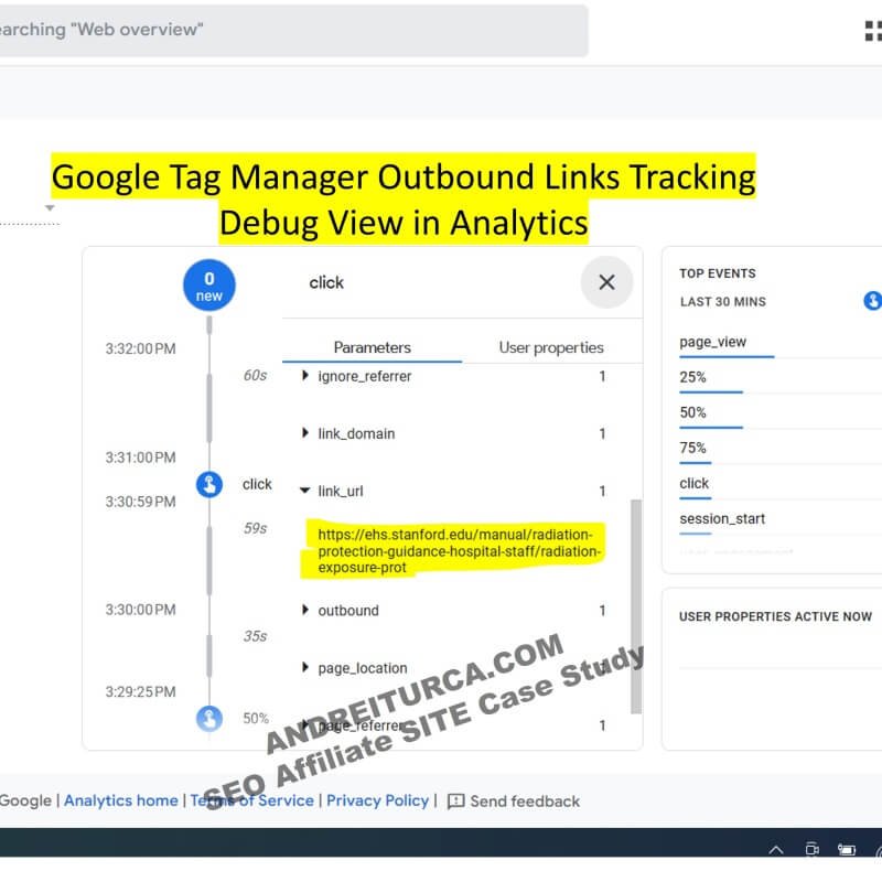 affiliate website case study 1 - using GTM tracking tags debugger analytics