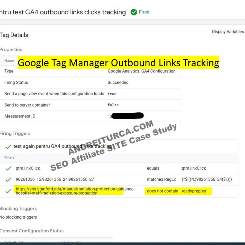 affiliate website case study 1 - using GTM tracking tags outbound links tracking