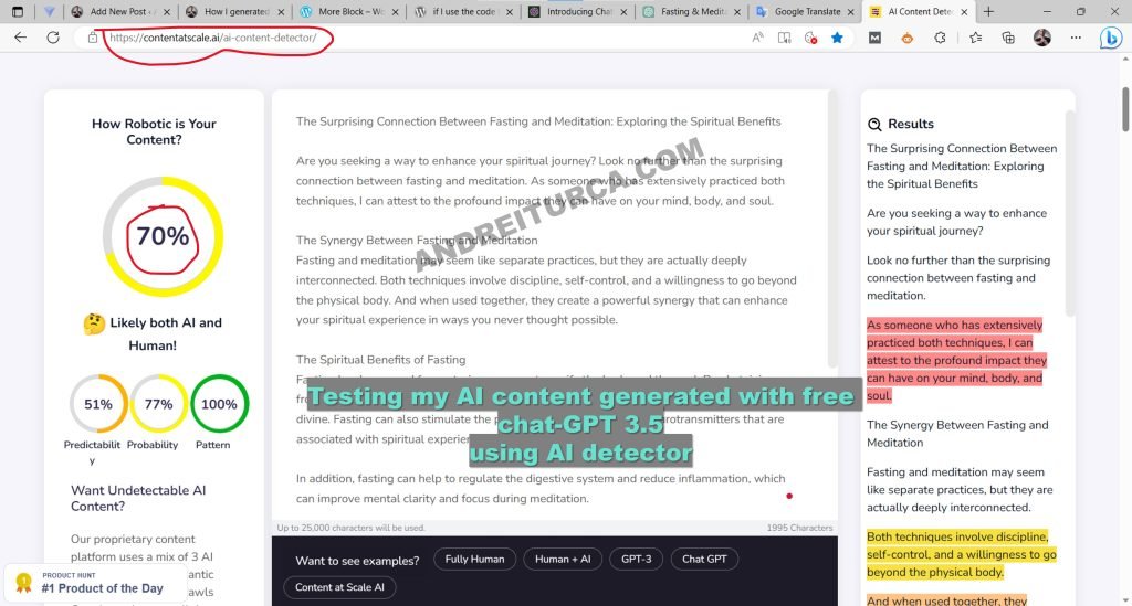 testing how robotic is my content generated with chat got 3.5 using contentatscale.ai website